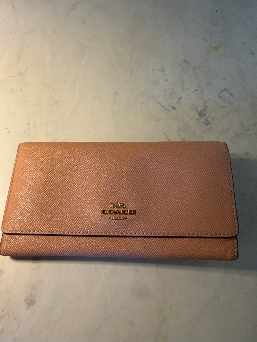 Coach Blush Pink Leather Wallet with Gold Logo